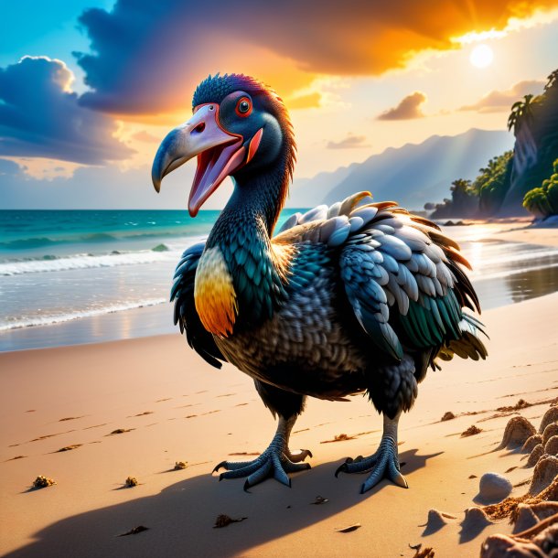 Photo of a threatening of a dodo on the beach