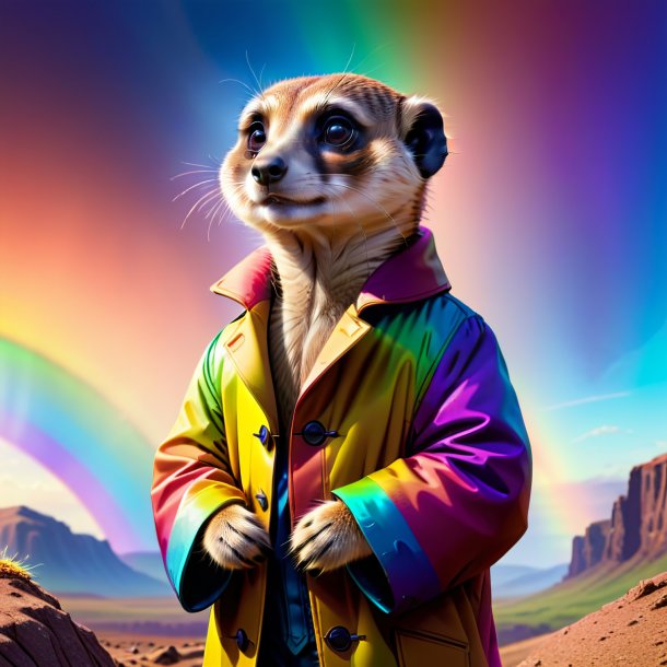 Illustration of a meerkat in a coat on the rainbow