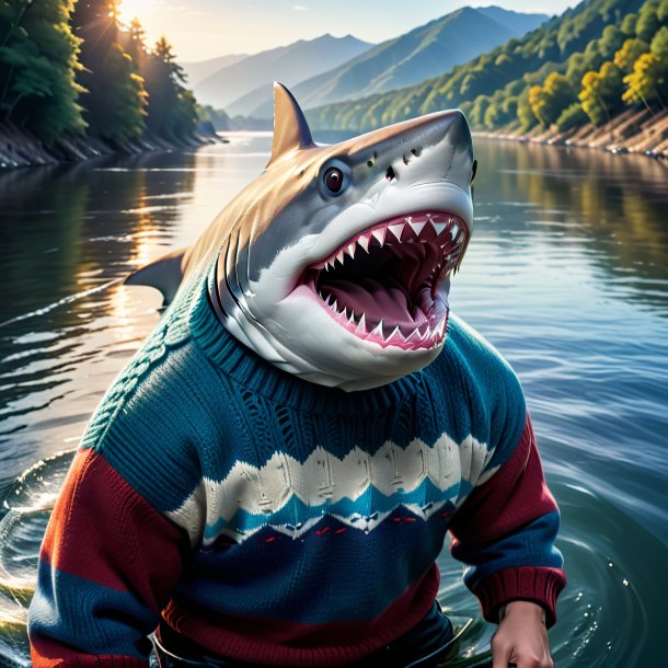 Pic of a shark in a sweater in the river