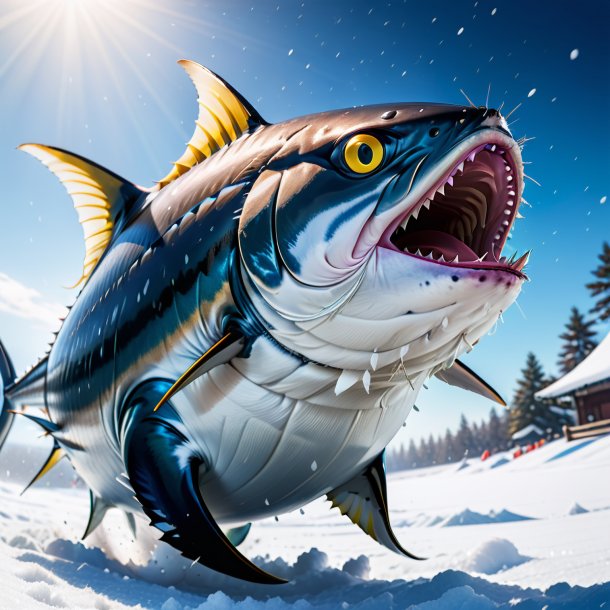 Photo of a angry of a tuna in the snow