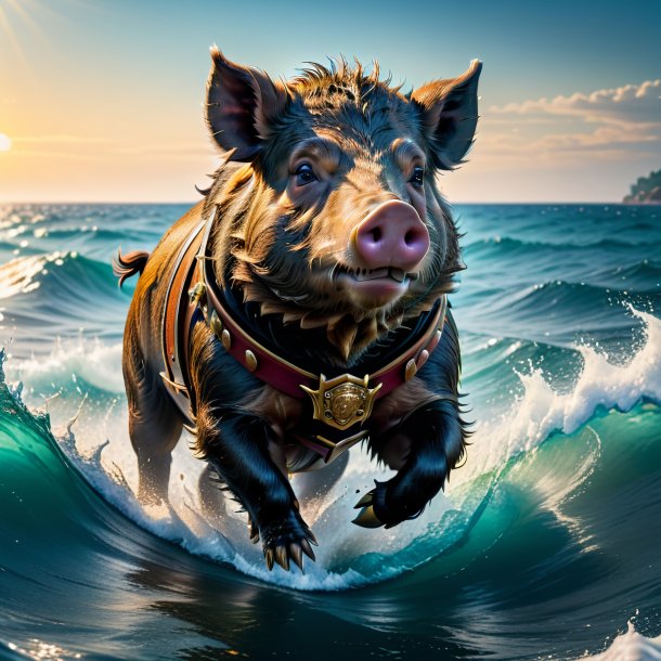 Photo of a boar in a belt in the sea