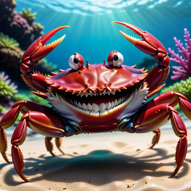 Image of a maroon smiling crab