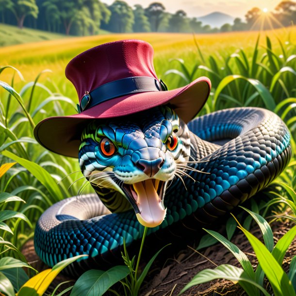 Pic of a king cobra in a hat in the meadow
