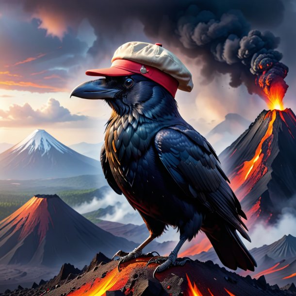 Picture of a crow in a cap in the volcano