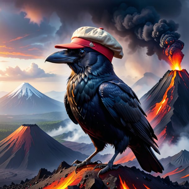 Image d'un corbeau dans une casquette dans le volcan