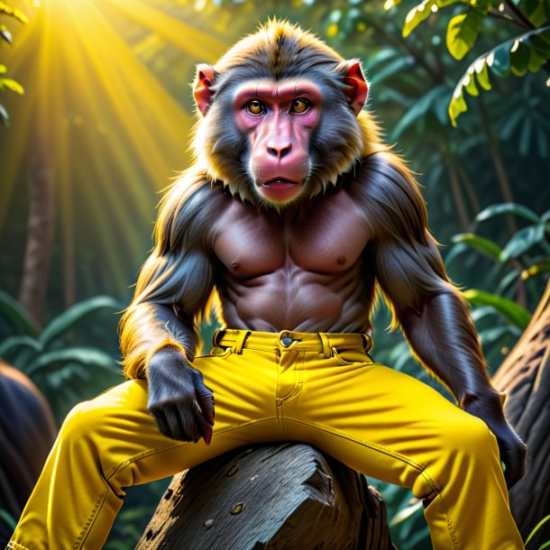 Image of a baboon in a yellow jeans