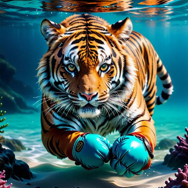 Photo of a tiger in a gloves in the sea