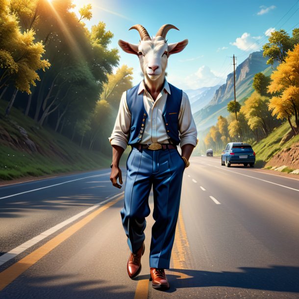 Illustration of a goat in a trousers on the road