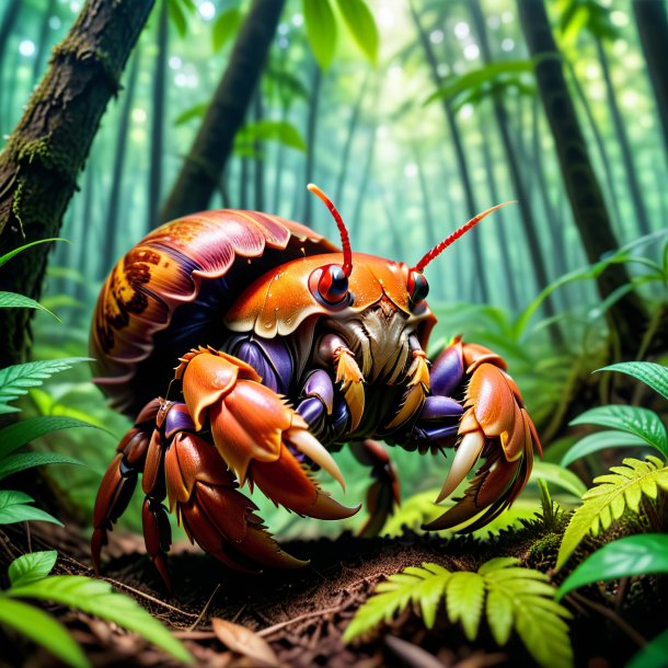 Photo of a threatening of a hermit crab in the forest