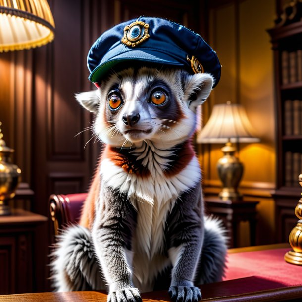 Pic of a lemur in a cap in the house