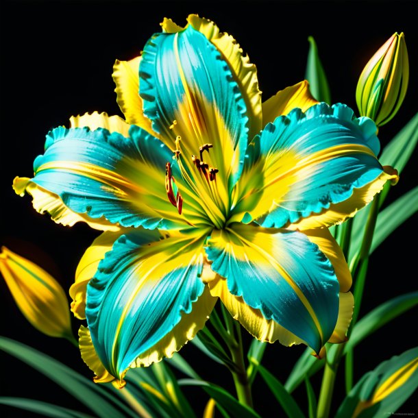 "figure of a teal daylily, yellow"