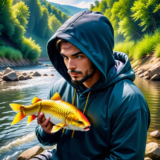 Photo of a carp in a hoodie in the river