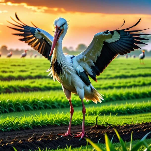 Photo of a angry of a stork on the field