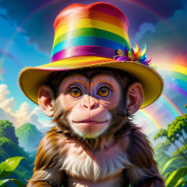 Pic d'un singe dans un chapeau sur l'arc-en-ciel