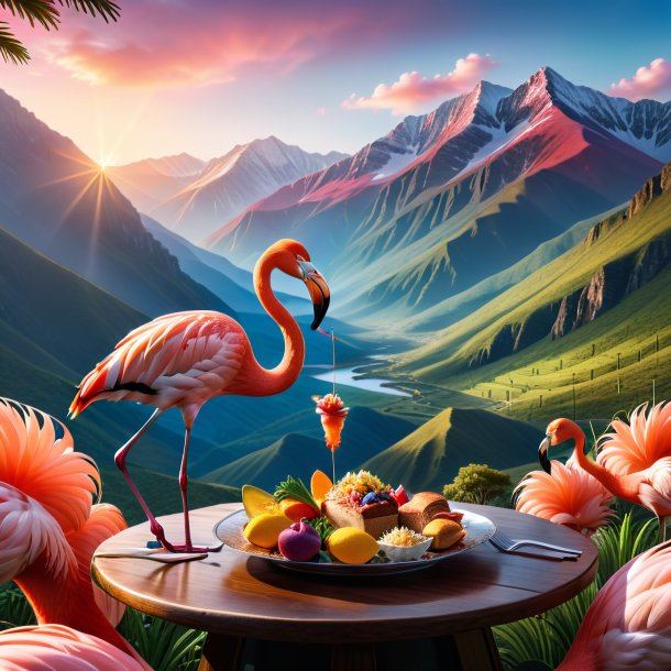 Picture of a eating of a flamingo in the mountains