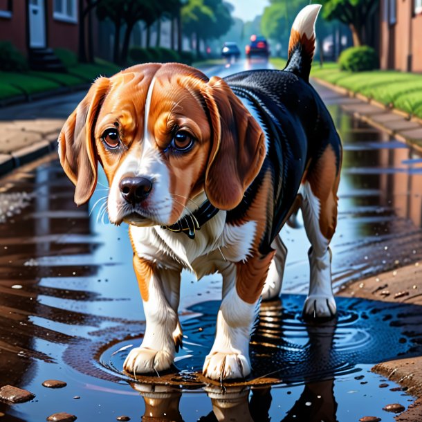 Desenho de um beagle em uma luvas na poça