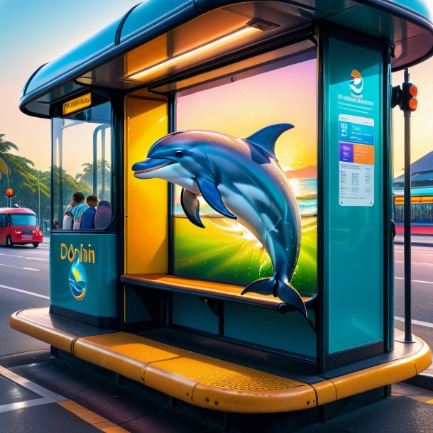 Picture of a drinking of a dolphin on the bus stop