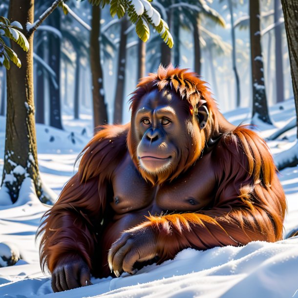 Picture of a resting of a orangutan in the snow