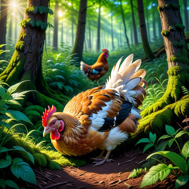 Picture of a sleeping of a hen in the forest