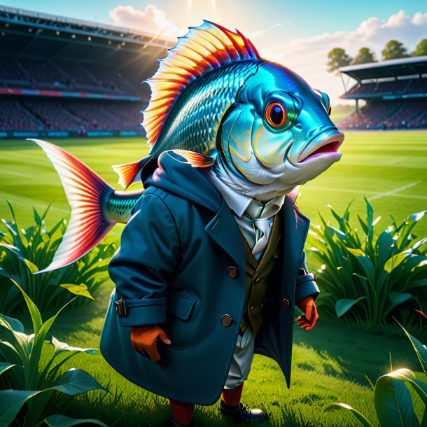 Illustration of a fish in a coat on the field