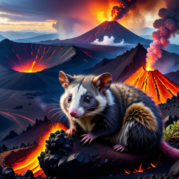 Image d'un repos d'un opossum dans le volcan