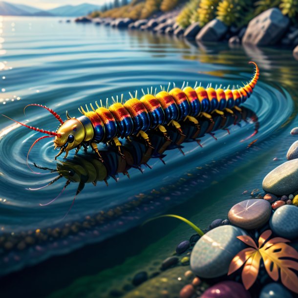 Illustration of a centipede in a sweater in the water