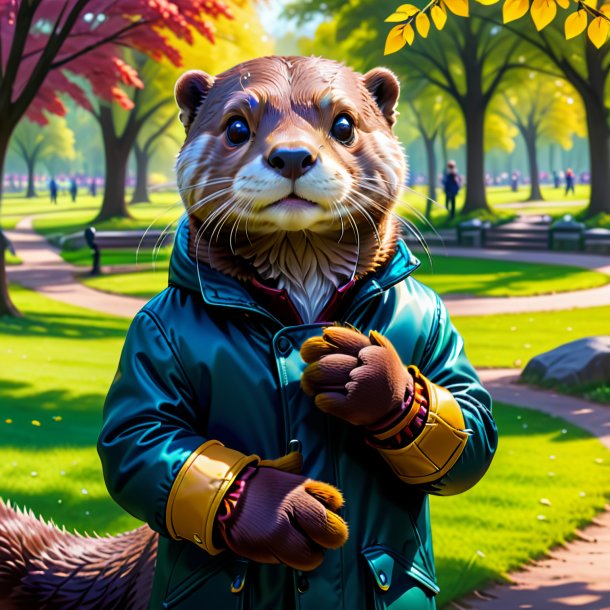 Dessin d'une loutre dans des gants dans le parc