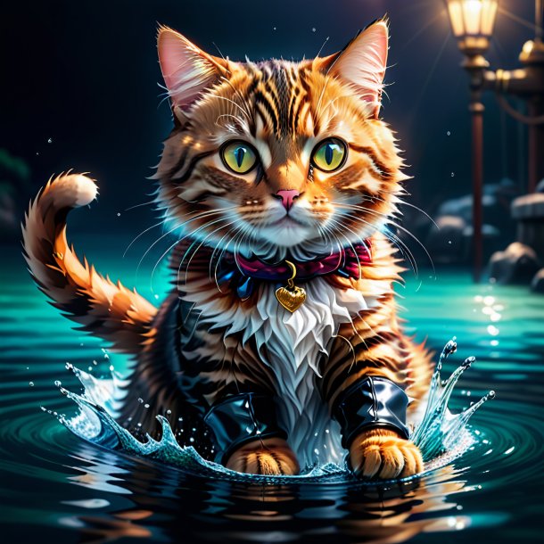 Ilustración de un gato en guantes en el agua