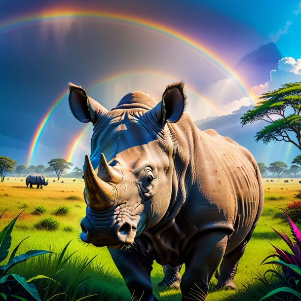 Pic of a waiting of a rhinoceros on the rainbow