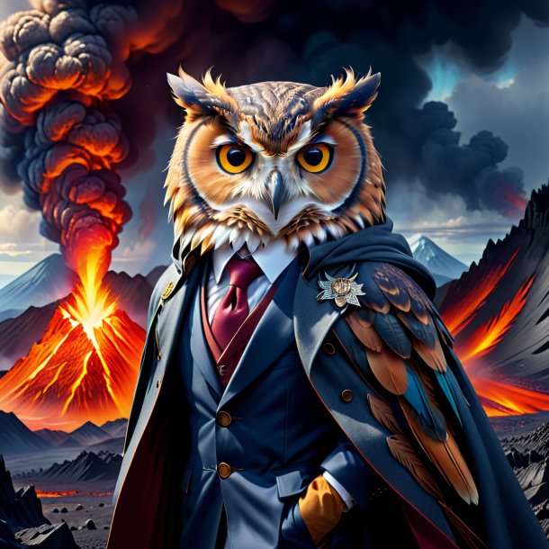 Drawing of a owl in a coat in the volcano