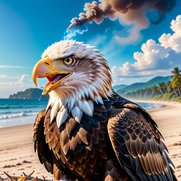 Image of a smoking of a eagle on the beach