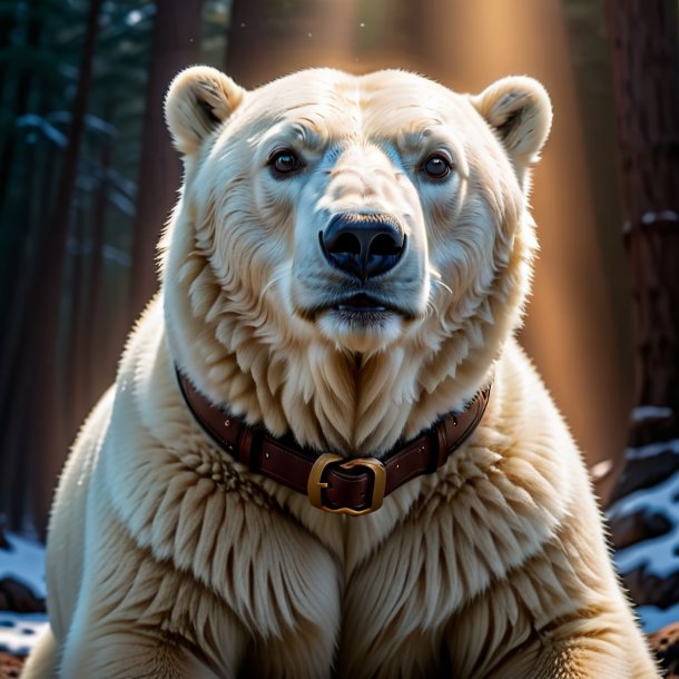 Photo of a polar bear in a brown belt