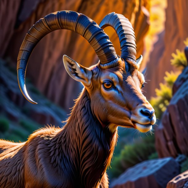 Photo of a ibex in a black cap