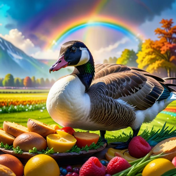 Picture of a eating of a goose on the rainbow