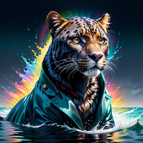 Illustration of a panther in a coat in the water