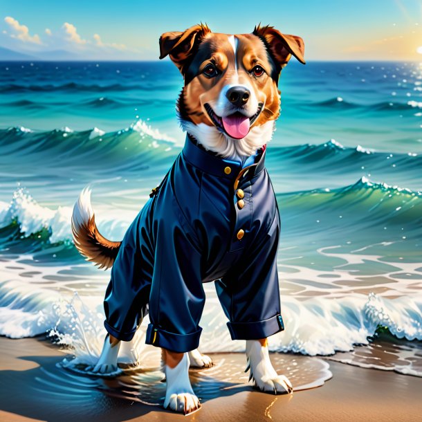 Illustration of a dog in a trousers in the sea