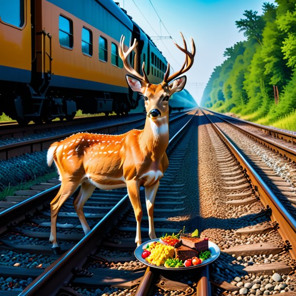 Image of a eating of a deer on the railway tracks