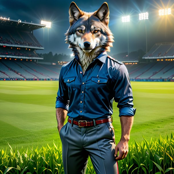 Foto de um lobo em uma calça no campo