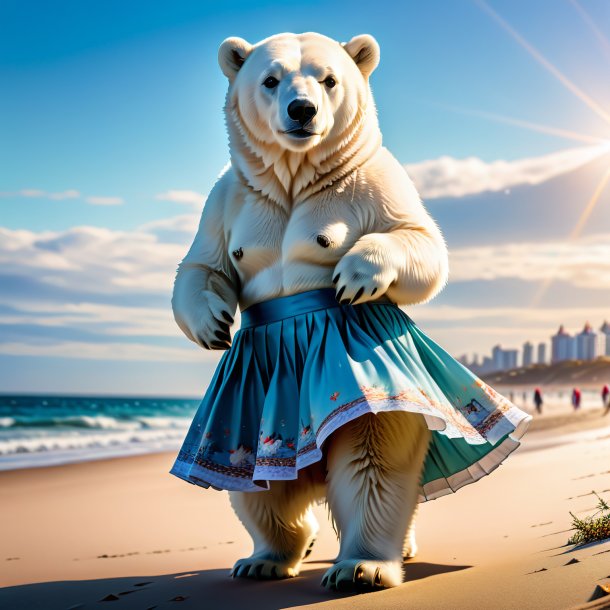 Imagem de um urso polar em uma saia na praia