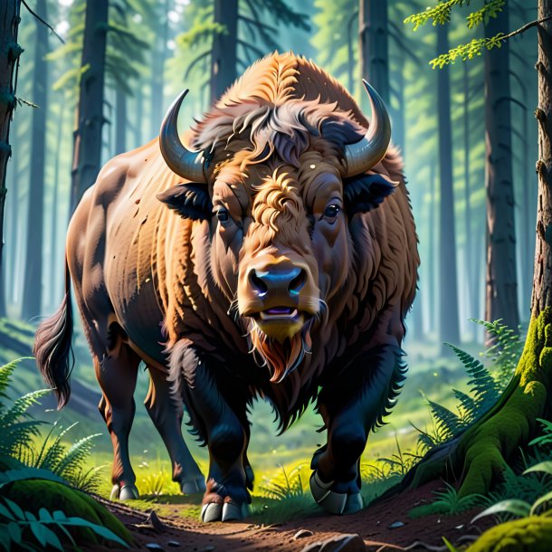 Photo of a crying of a bison in the forest