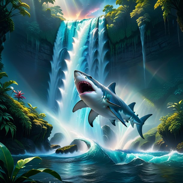 Image of a crying of a shark in the waterfall