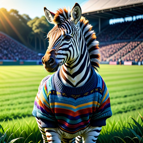 Illustration of a zebra in a sweater on the field