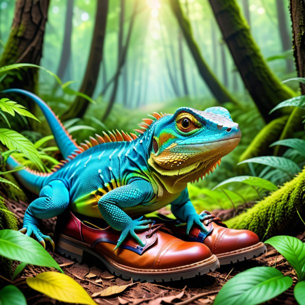 Photo of a lizard in a shoes in the forest