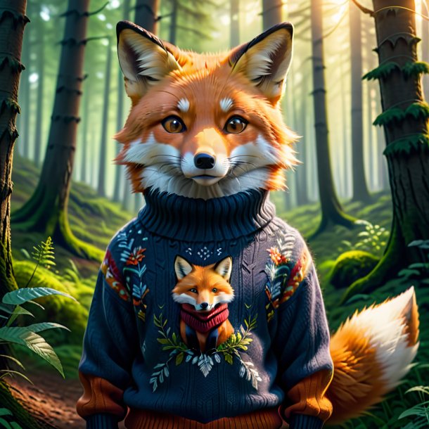 Picture of a fox in a sweater in the forest