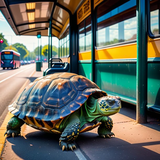 Imagem de um descanso de uma tartaruga no ponto de ônibus