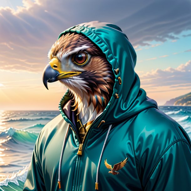 Drawing of a hawk in a hoodie in the sea