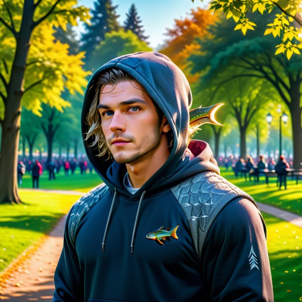 Picture of a pike in a hoodie in the park