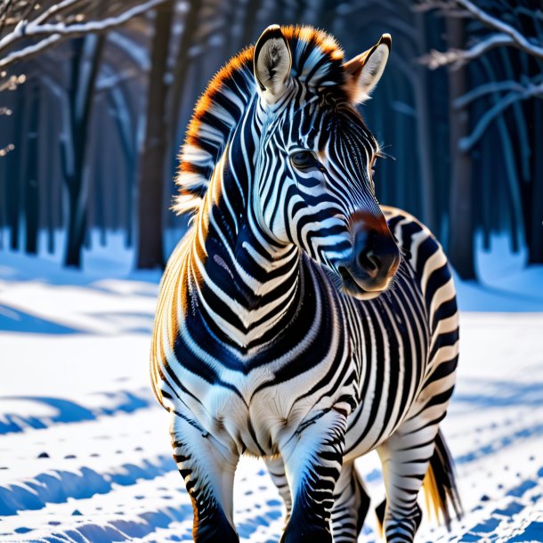 Foto de uma zebra em um casaco na neve