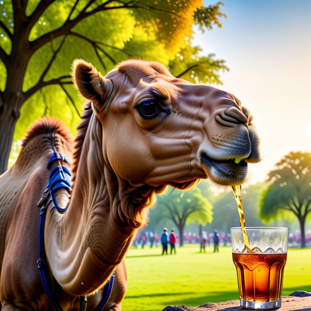 Picture of a drinking of a camel in the park