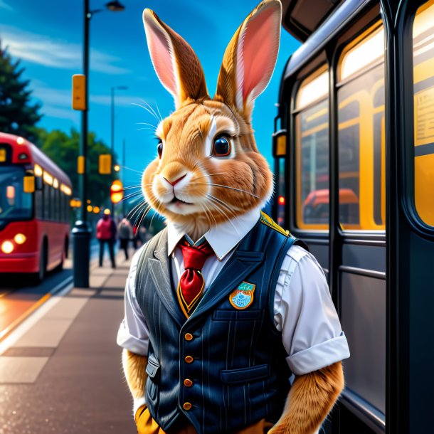 Image of a rabbit in a vest on the bus stop